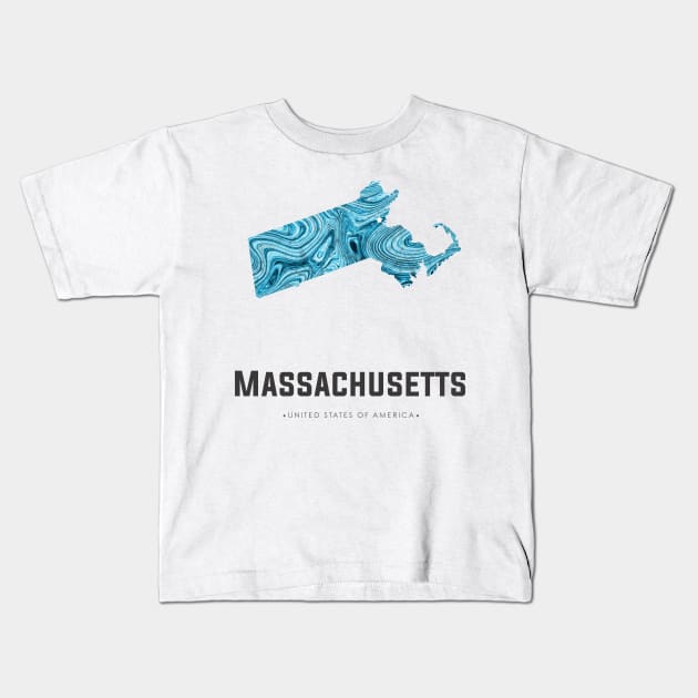 Massachusetts state map abstract blue Kids T-Shirt by StudioGrafiikka